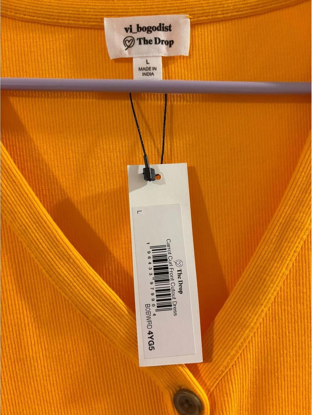 NWT The Drop Ribbed Button Front Midi Dress | Carrot Orange | Size L - Picture 4 of 6